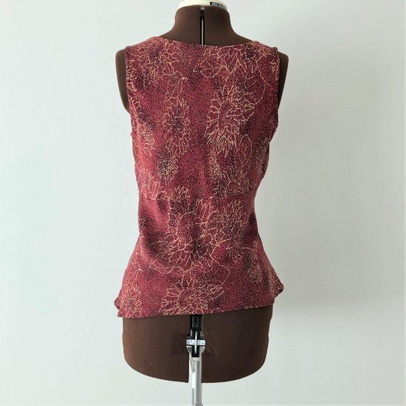Burgandy Floral Silk Tank Top Size 12 - Picture 3 of 4